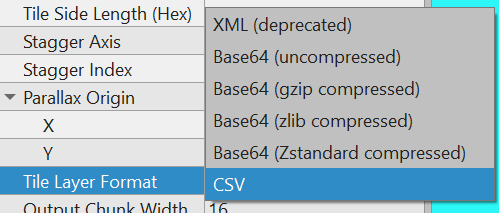 Supported Tiled layer formats - CSV, Base64 uncompressed, GZIP, ZLIB, and ZStandard