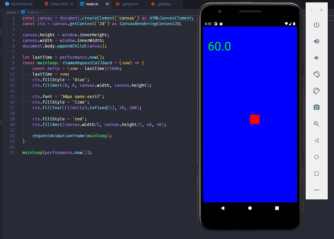 Vanilla js game running in Android emulator